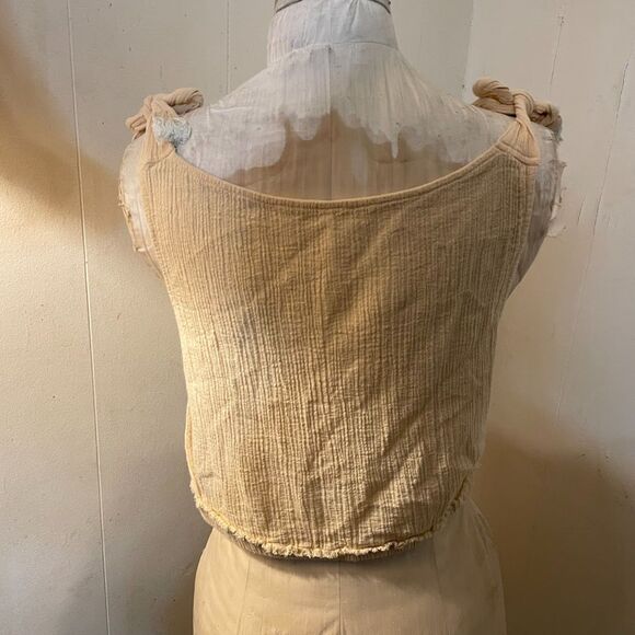 FREE PEOPLE Tie Shoulder Crop TOP Crinkle Gauze S - Picture 5 of 7